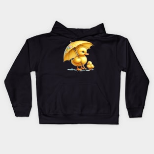 Cute Yellow Duck in the Rain Kids Hoodie